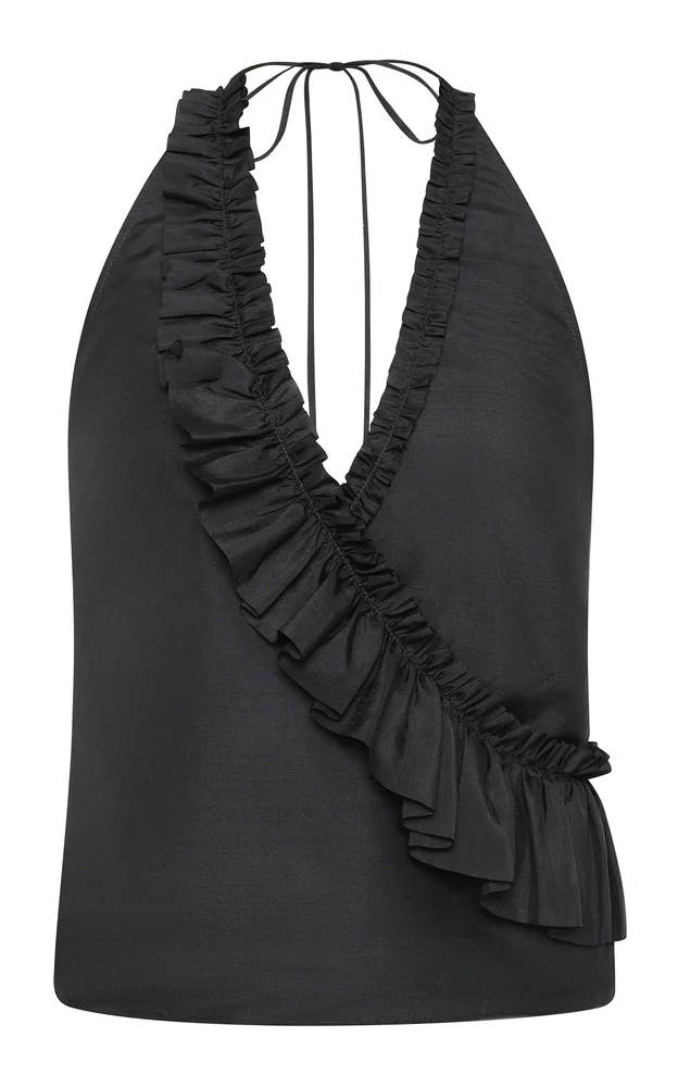 Flounce Silk Halter Top