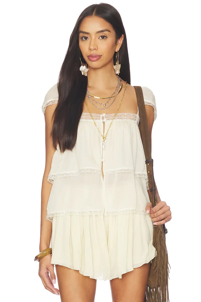 Lace Trim Babydoll Top