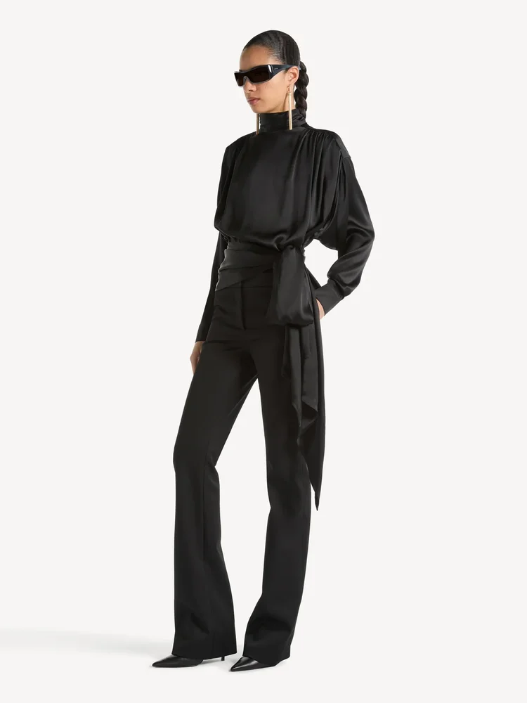 Silk satin blouse with tie detail