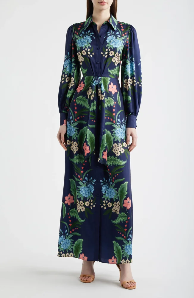 Floral Print Long Sleeve Maxi Shirtdress
