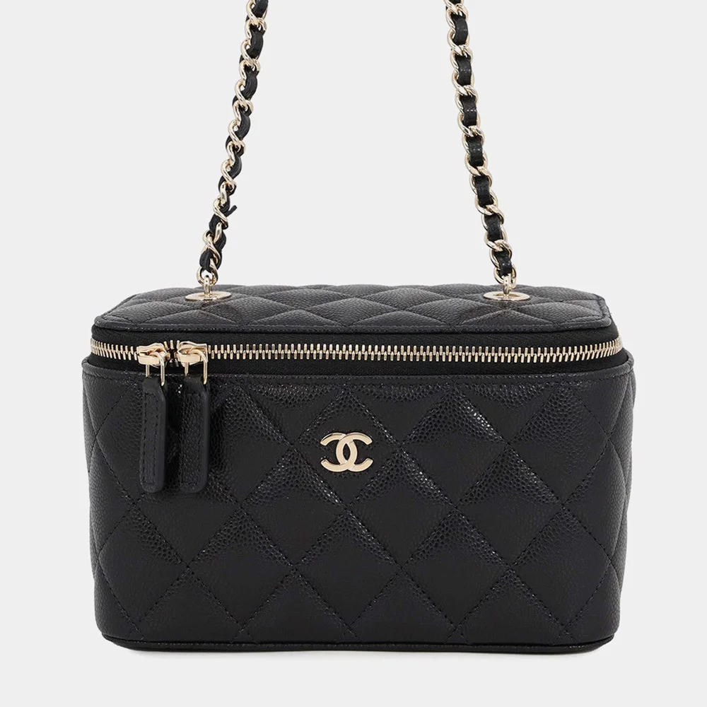 Matelasse Vanity Chain shoulder Bag Black Caviar Leather