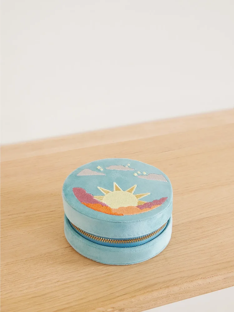 Sun Dawn embroidered velvet jewelry case