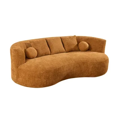 Boneless Orin Mid-Century Modern Boucle Upholstered 3-Seater Compression Sofa with Curved Silhouette
