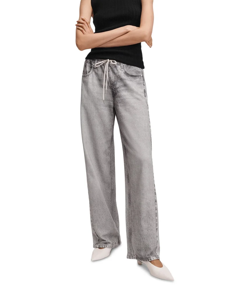 Miramar High Rise Wide Leg Drawstring Terry Sweatpant Jeans in Icy Grey