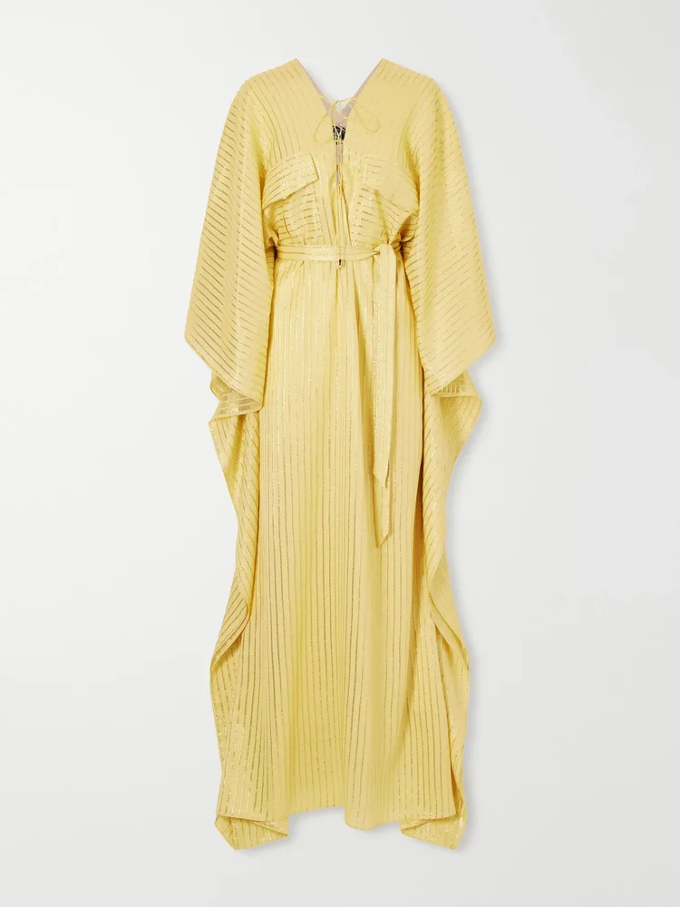 Mojave belted Lurex fil coupé silk-blend gown