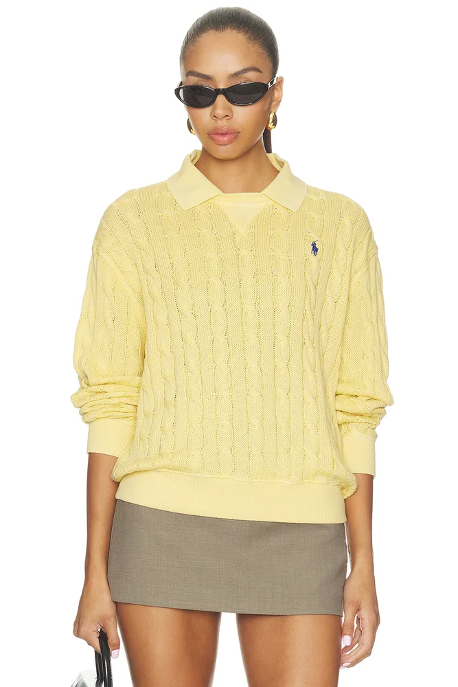 Cotton Long Sleeve Polo Knit Collar Polo