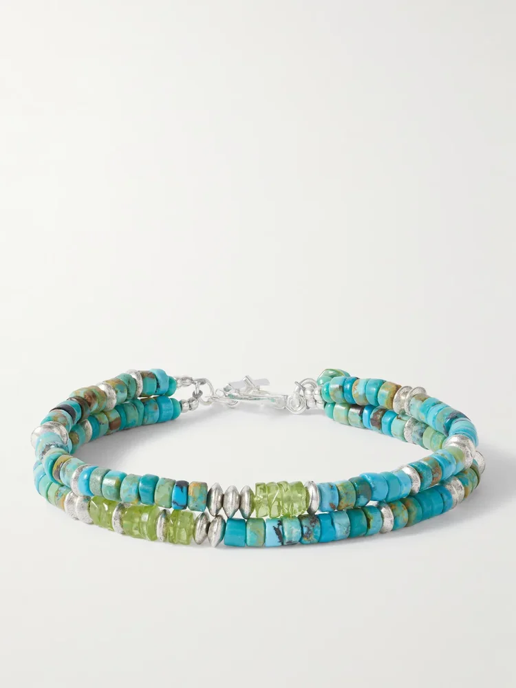 Cedar Double Sonoran Sterling Silver, Turquoise and Peridot Bracelet