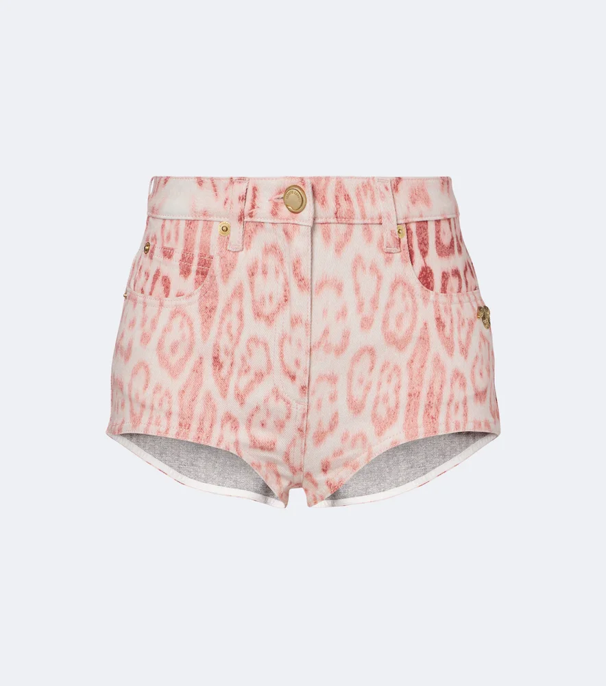 Leopard-print denim shorts