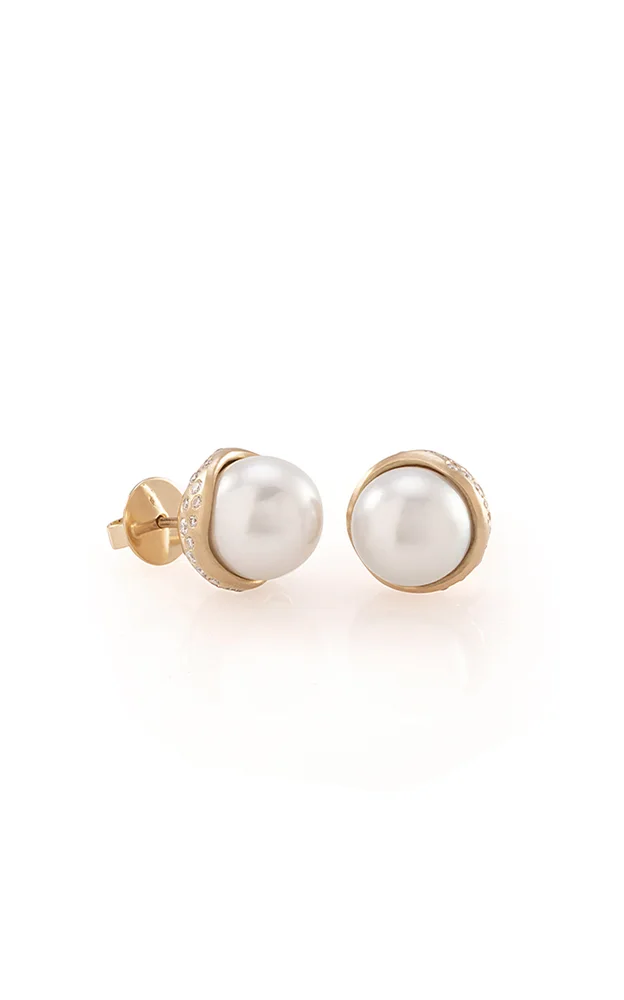 Pop Shine Mini 18K Yellow Diamond Pearl Earrings