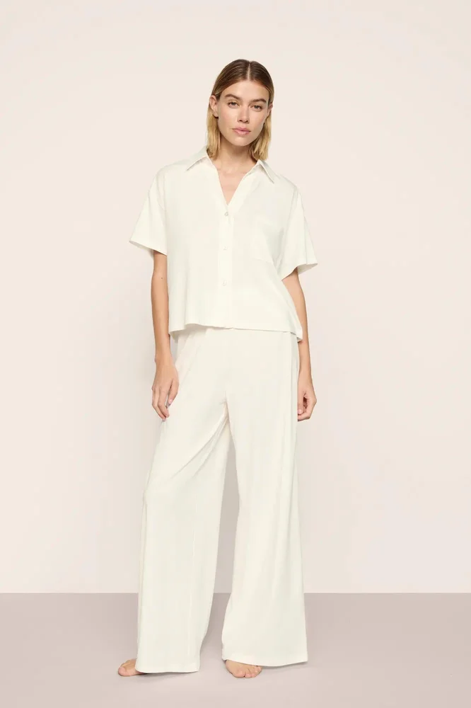 Organic Pima Cotton Short Sleeve & Pant PJ Set, Ivory