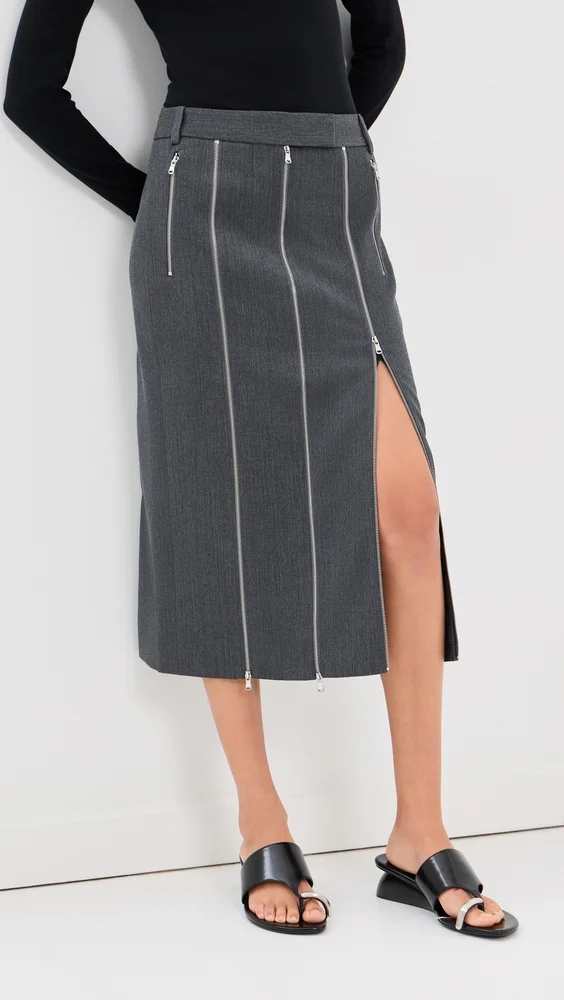 Gossamer Wool Melange Zip Midi Trouser Skirt