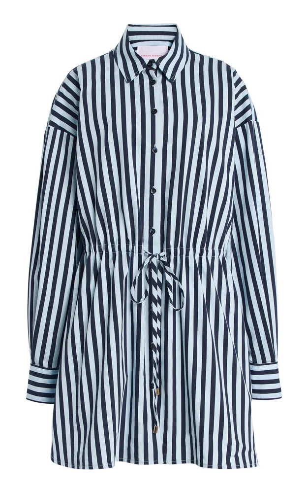 Striped Cotton-Blend Mini Shirt Dress