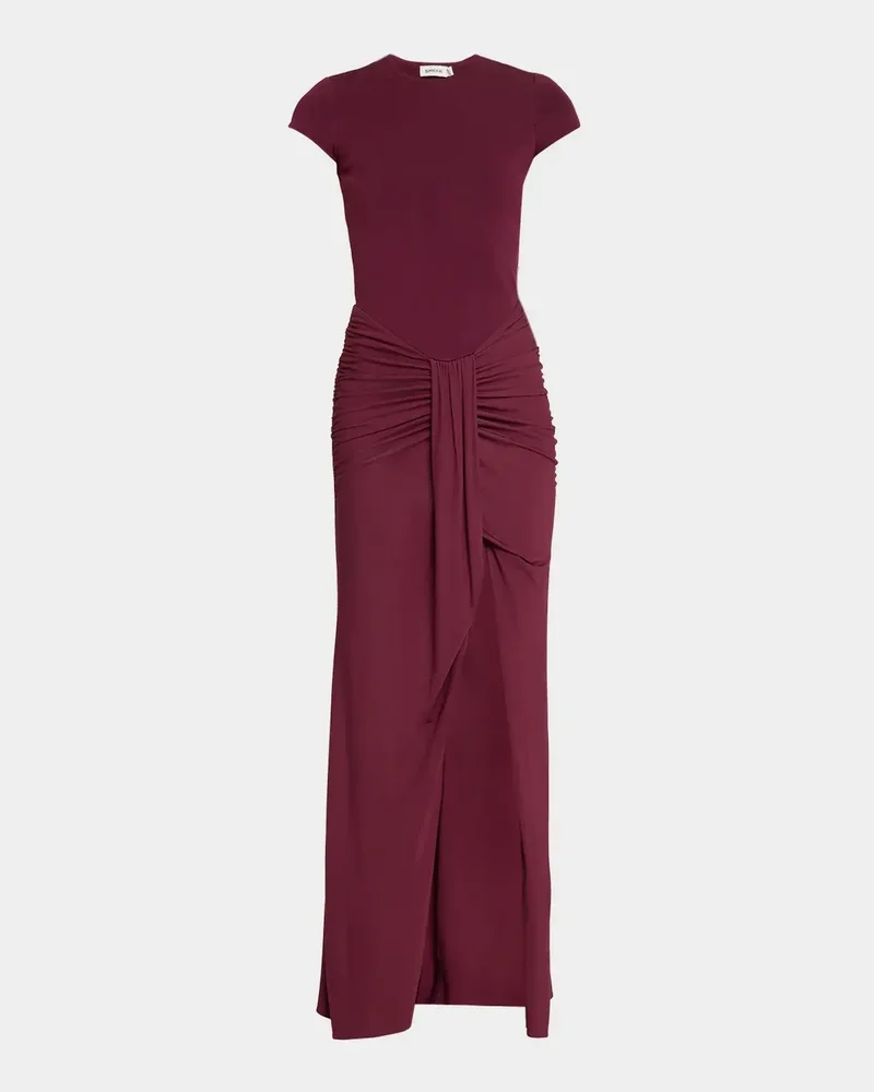 Matilde Draped Cap-Sleeve Jersey Gown