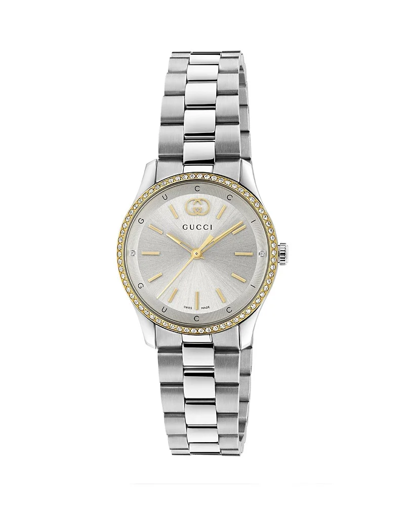 G-Timeless Watch, 29mm (silver dial, diamond-set gold bezel)