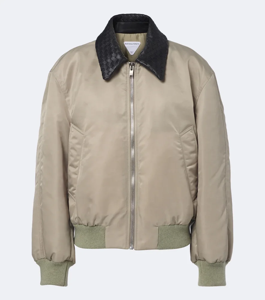 Leather-trimmed bomber jacket