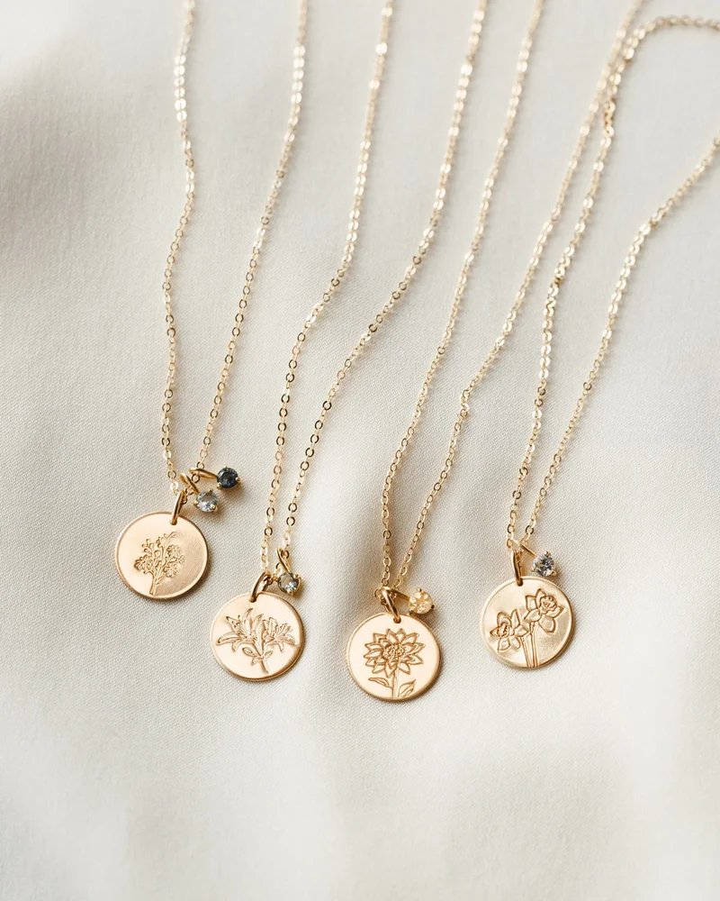 Solid Gold Flora Birthstone Necklace