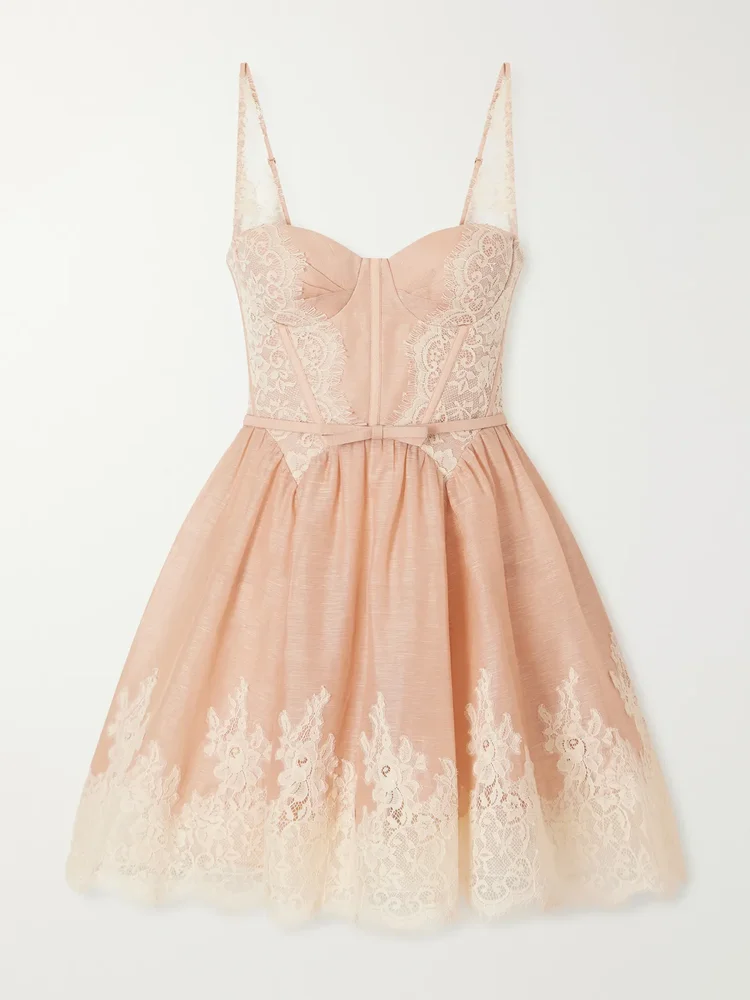 valiant lace trimmed linen and silk blend mini dress