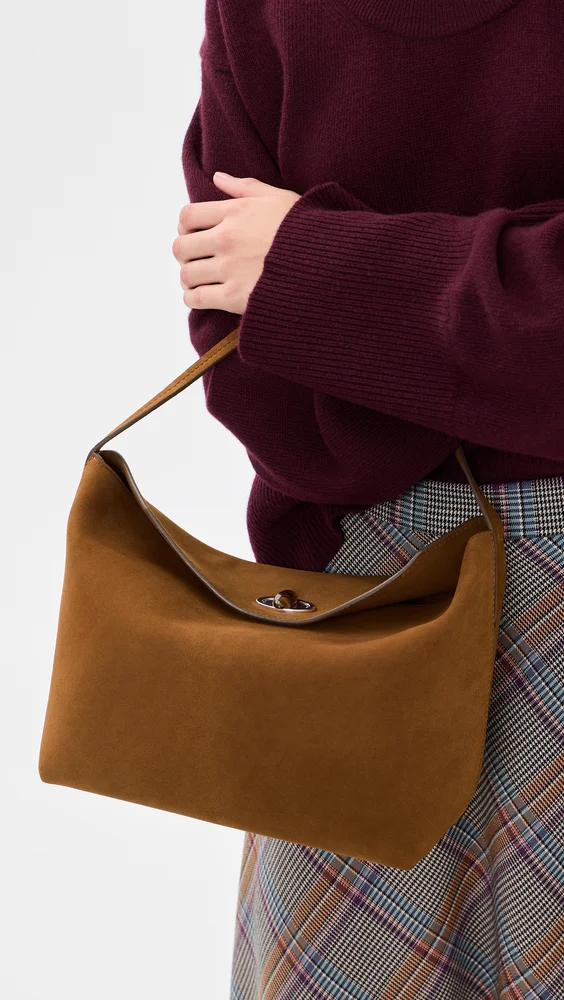 Turnlock Suede Shoulder Bag
