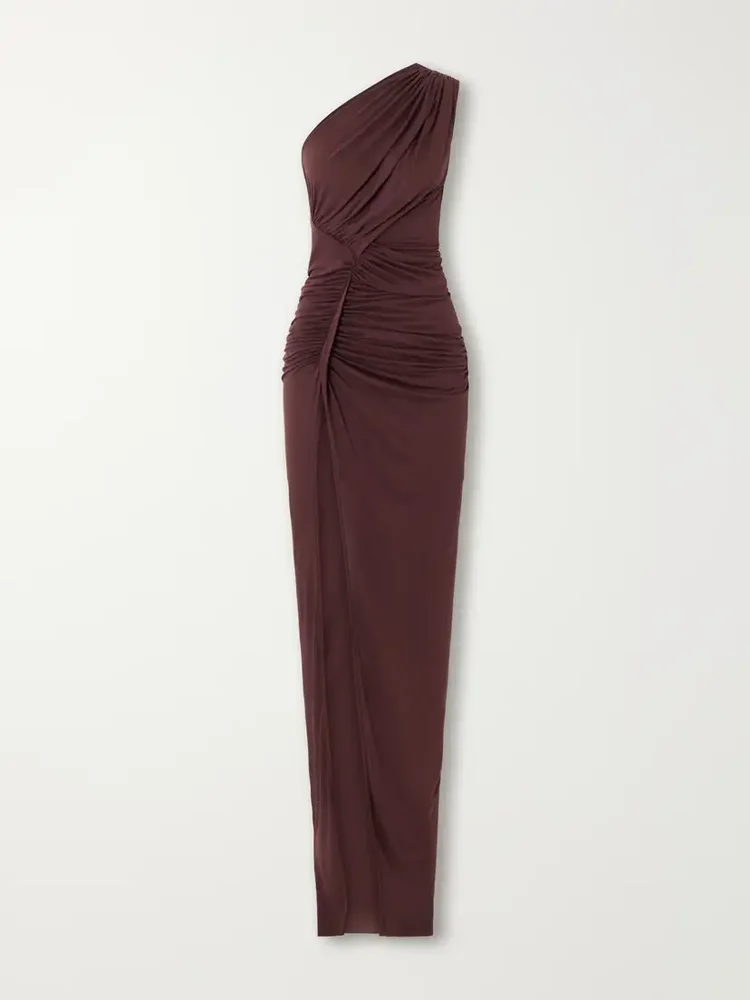 Avra one-shoulder ruched jersey maxi dress