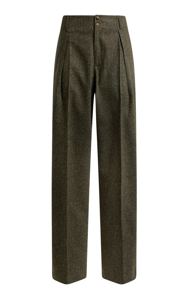 Mid-Rise Wool-Blend Straight-Leg Pants