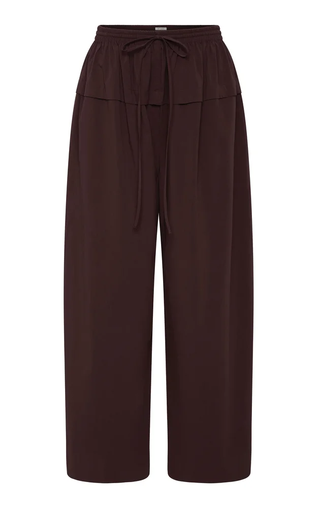 Relaxed Cotton-Blend Peplum Pleat Pants