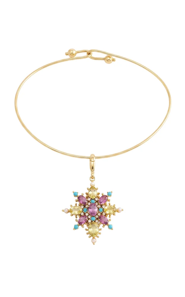 Victorian Flower 18K Yellow Gold Multi-Stone Necklace