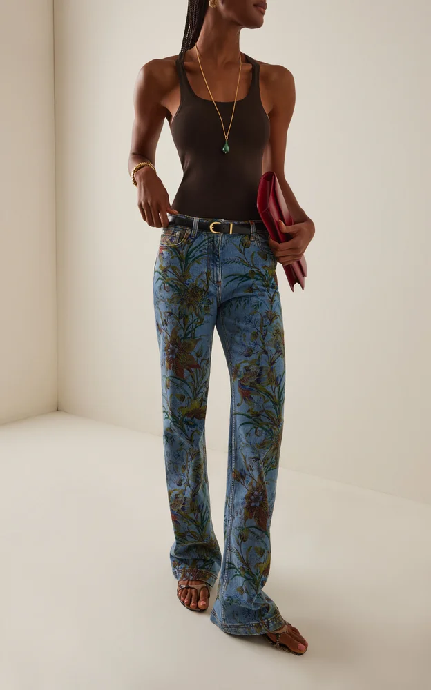 Printed Low-Rise Flared Jeans