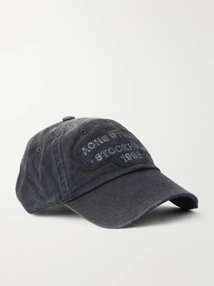 Logo-Printed Distressed Cotton-Twill Baseball Cap