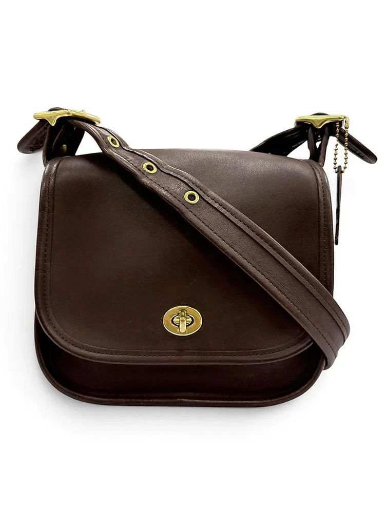 Pre-Owned Vintage Glove Leather Flap Shoulder Bag, Brown