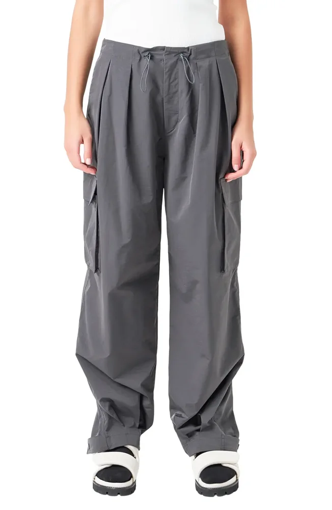 Pleated Low Rise Parachute Cargo Pants