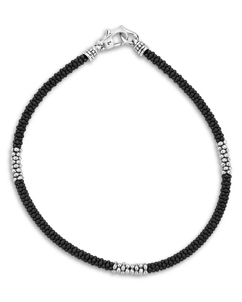 Men's Sterling Silver Anthem Black Beaded Bracelet - Exclusive