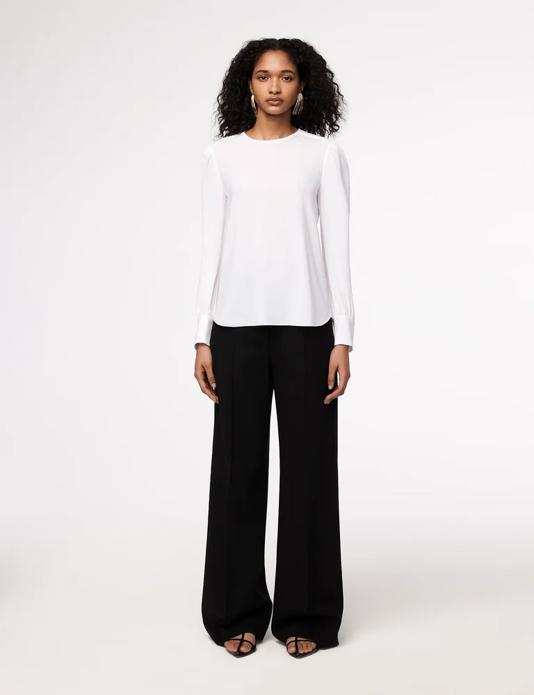 Gathered Sleeve Crewneck Blouse - Resale