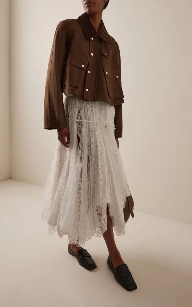Mixed Lace Midi Drawstring Skirt
