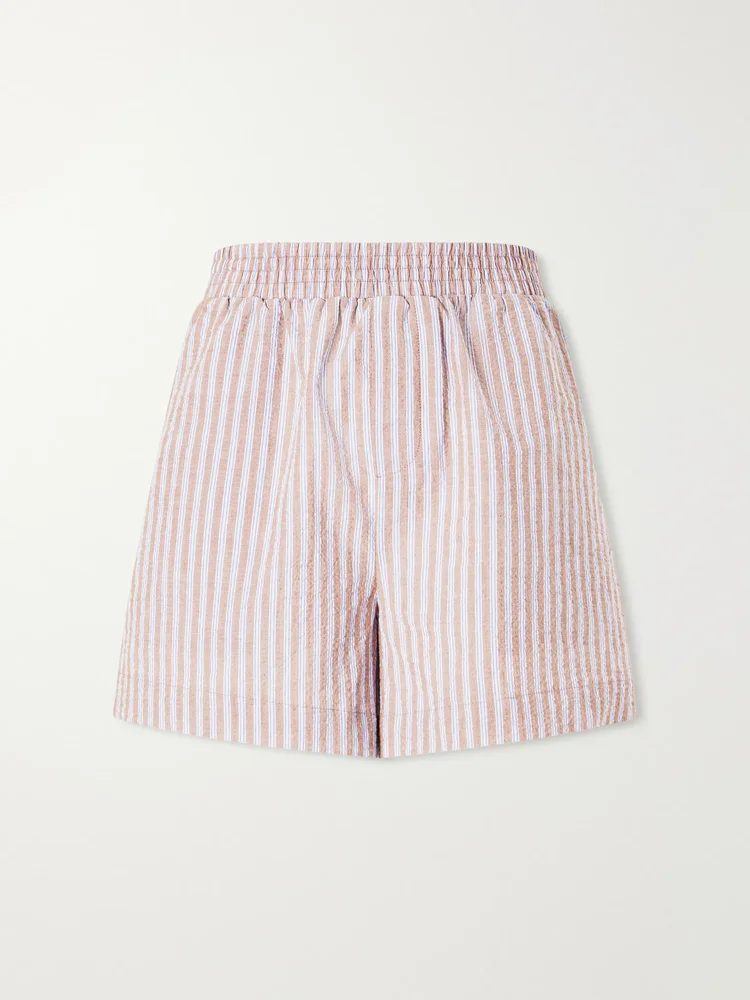 Darina striped seersucker cotton-blend shorts