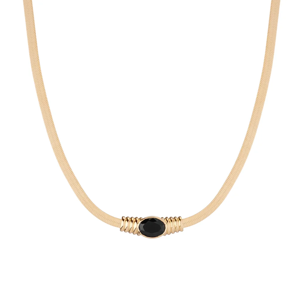 Lab Grown Black Sapphire Art Deco Herringbone Necklace
