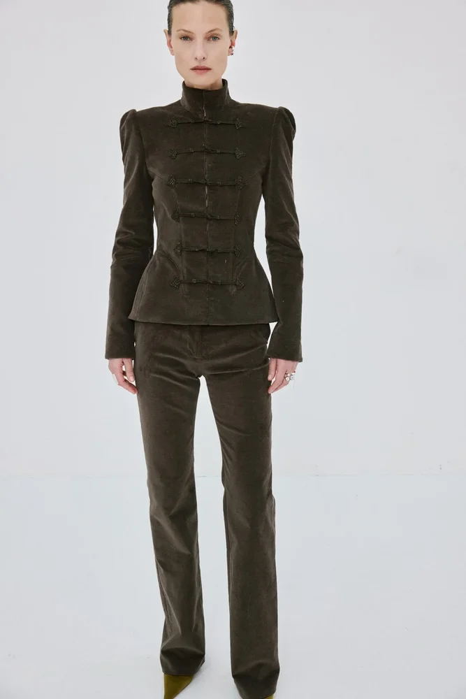 Vega Jacket in Chocolate Brown Cotton Velvet