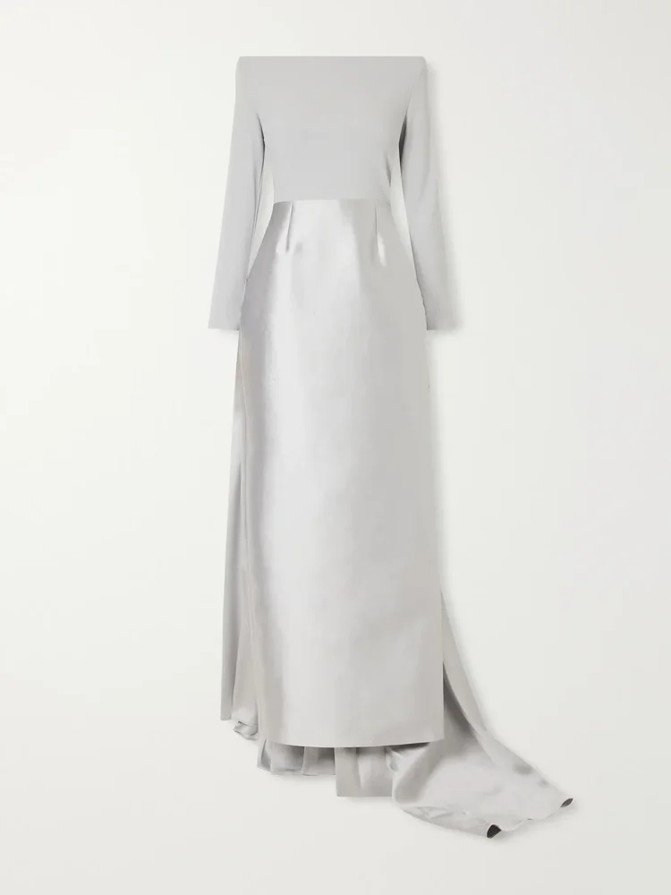 Winslow off-the-shoulder crepe gown