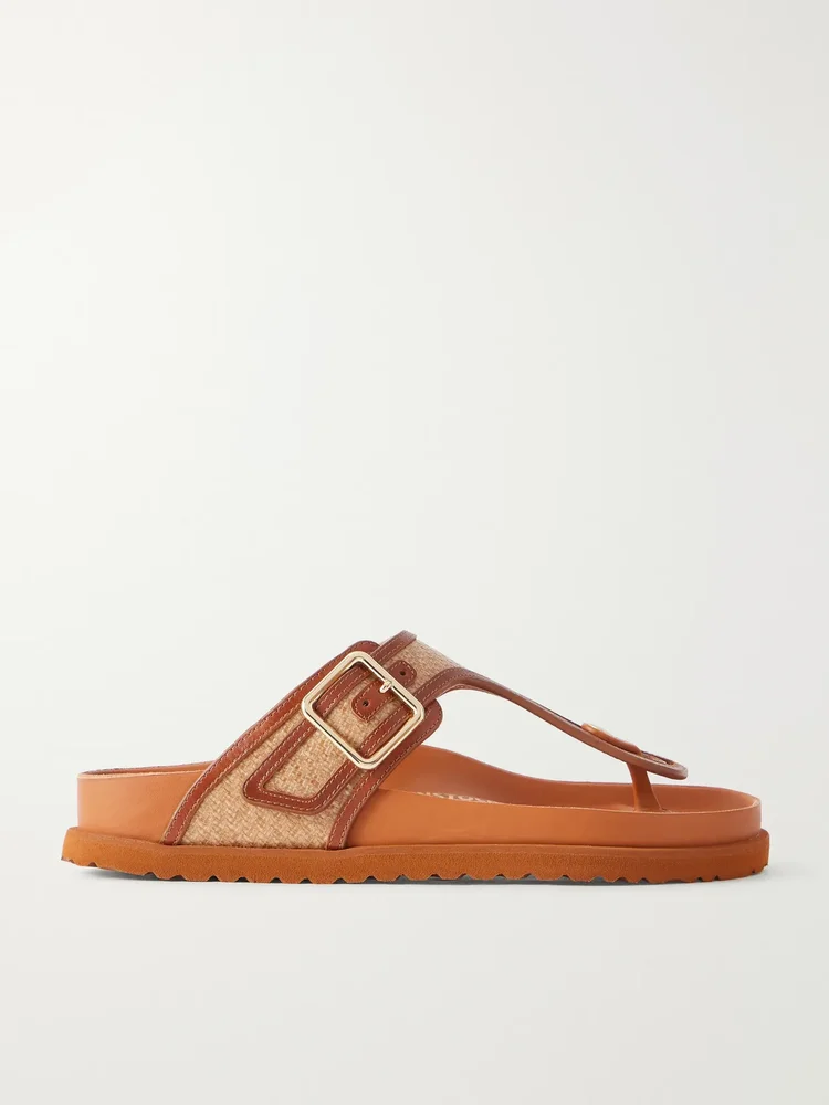 Gizeh Framed leather-trimmed raffia sandals