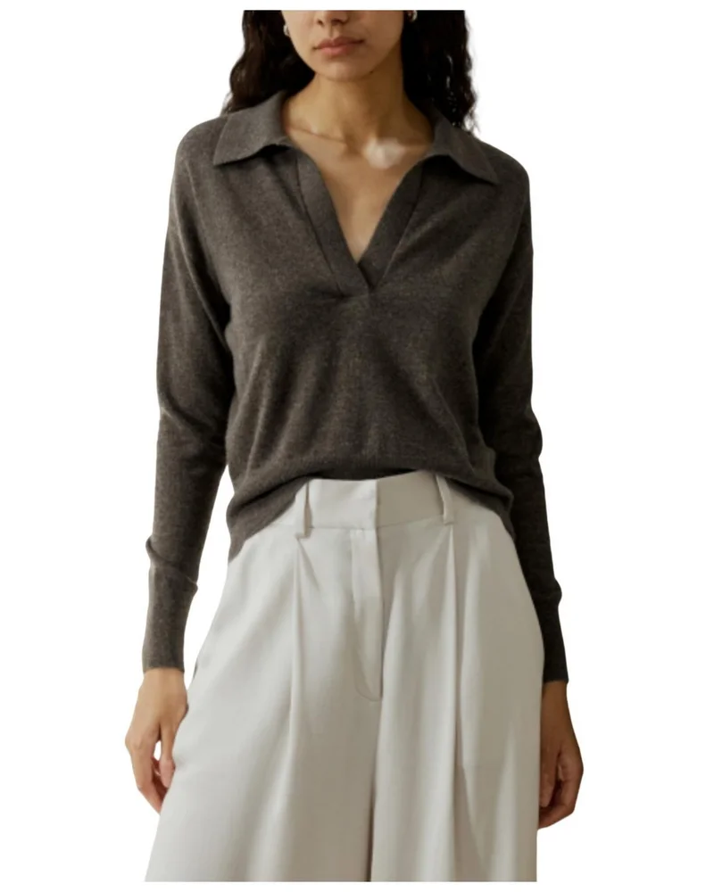 Women's V Neck Cashmere Polo Sweater