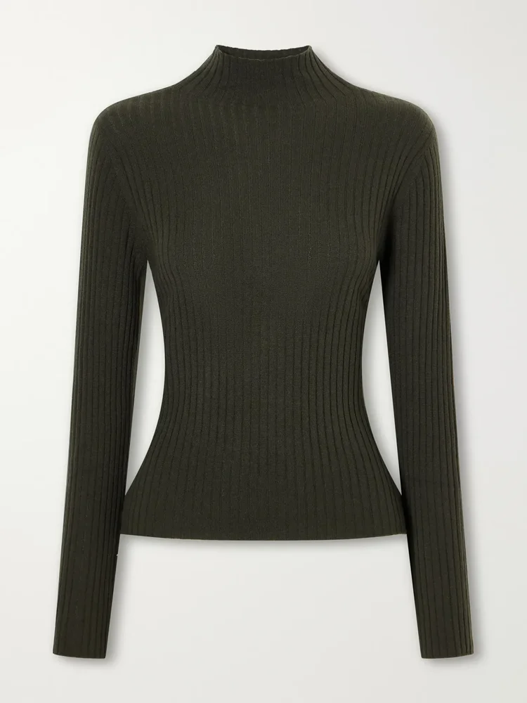 Ariana ribbed organic cashmere turtleneck sweater