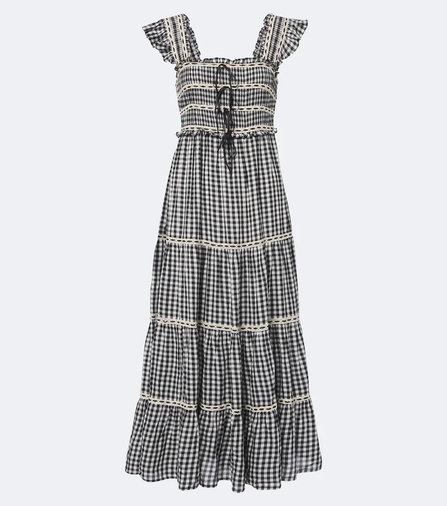 Chandra checked tiered cotton midi dress