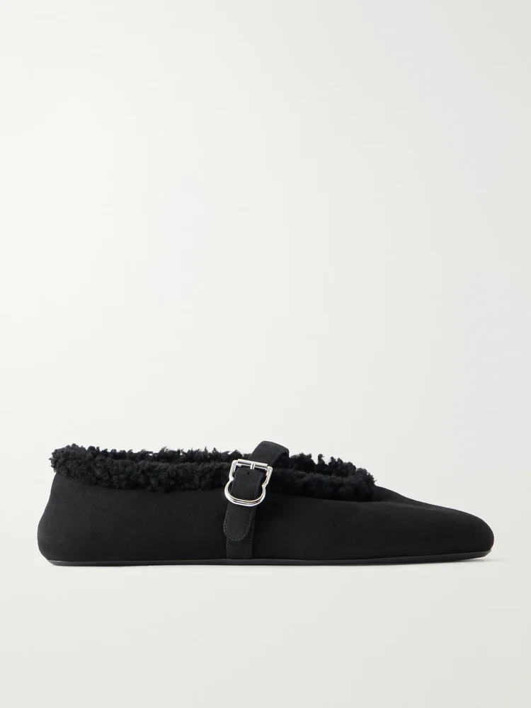 La Ballerine shearling-trimmed suede ballet flats