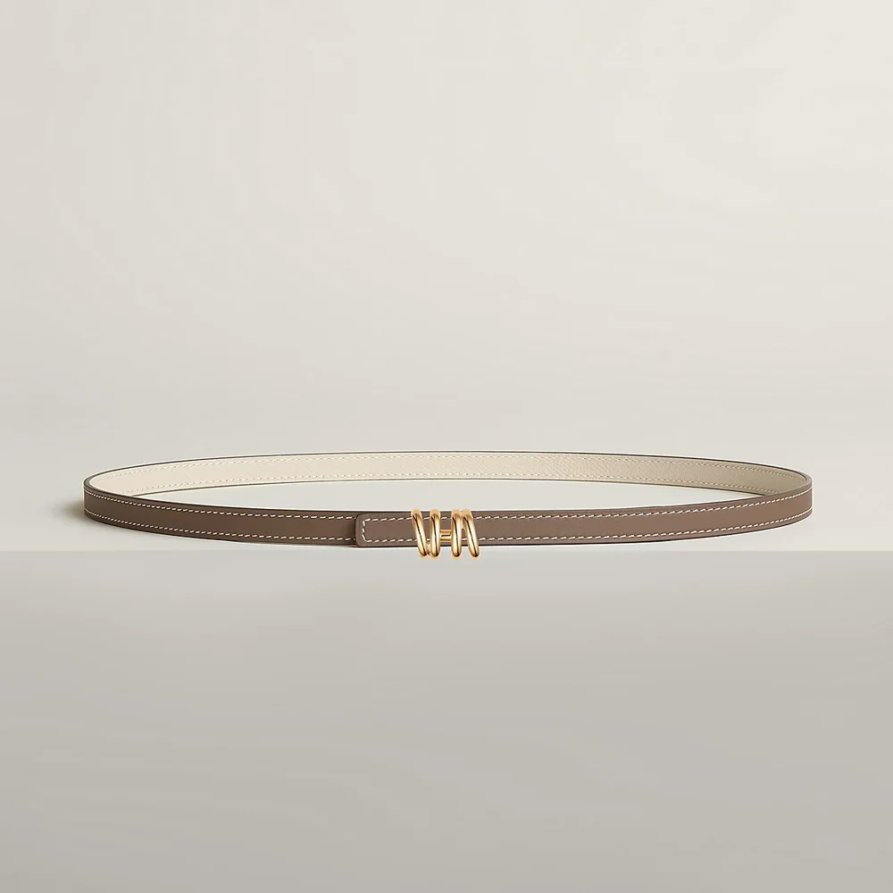 H Enroule belt buckle & Reversible leather strap 13 mm, Beige/Natural