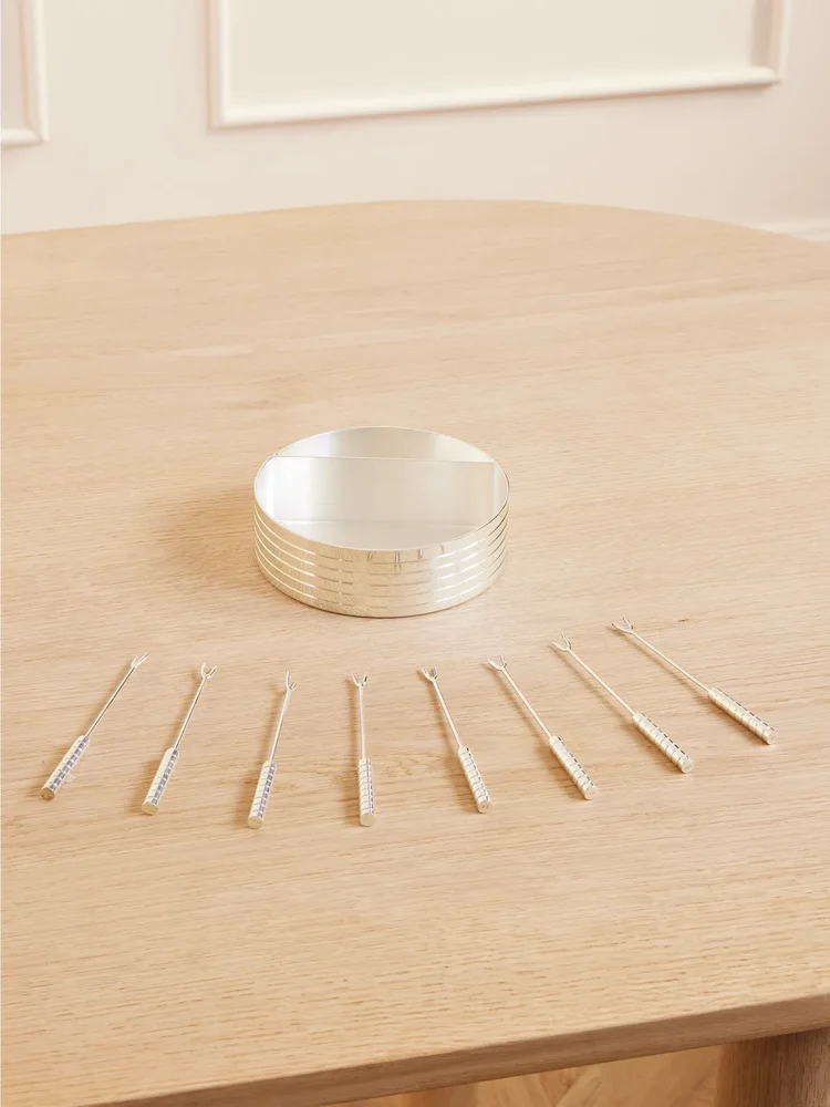 Montgomery silver-plated olive bowl and pick forks