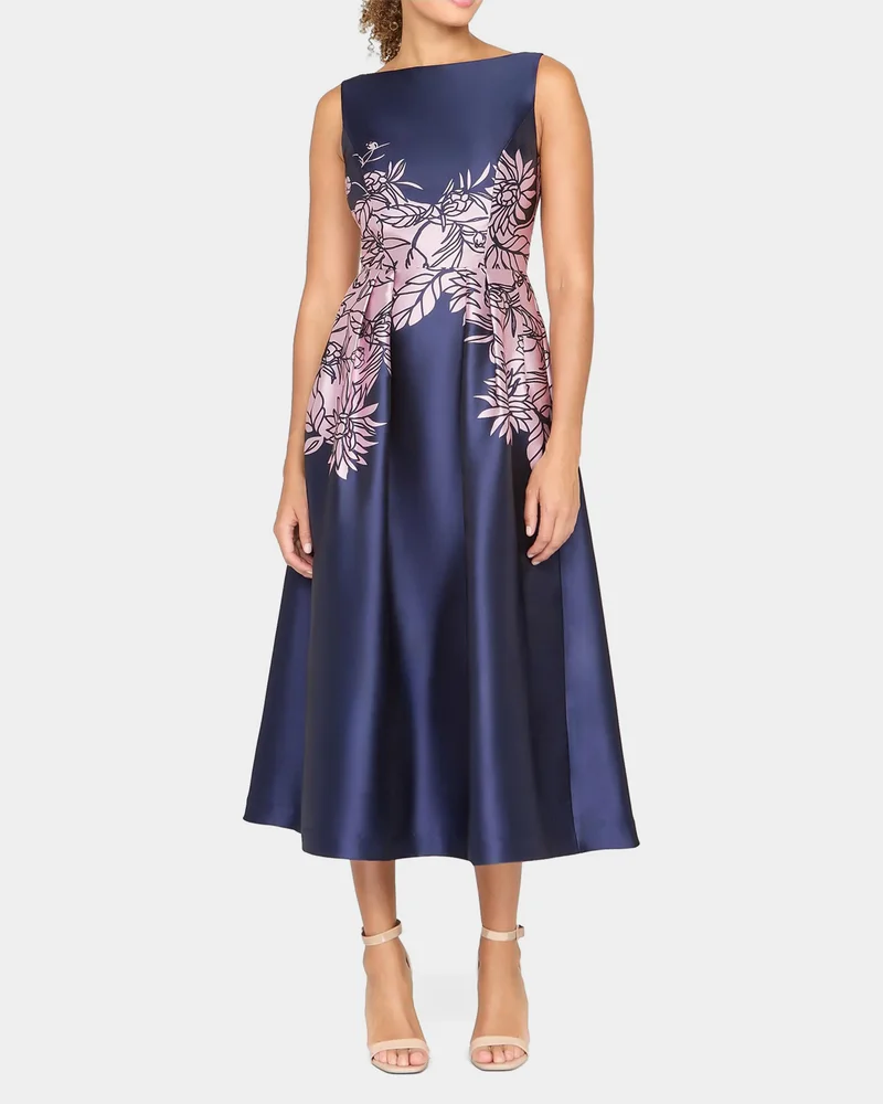 Evaline Satin Tea-Length Dress