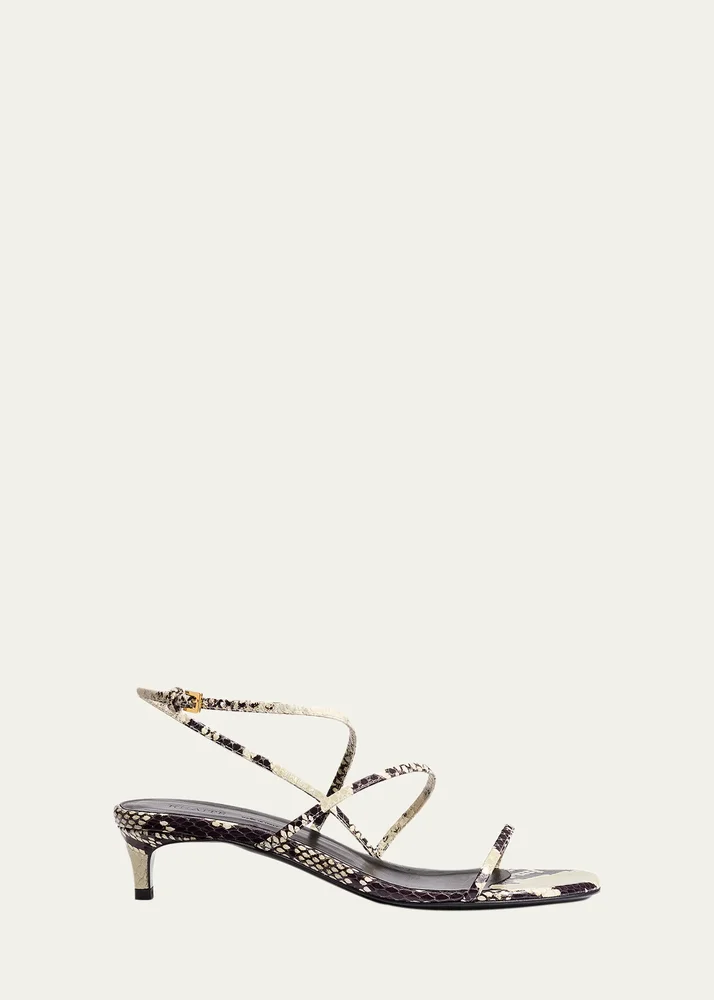 Strappy Python-Embossed Kitten Sandals