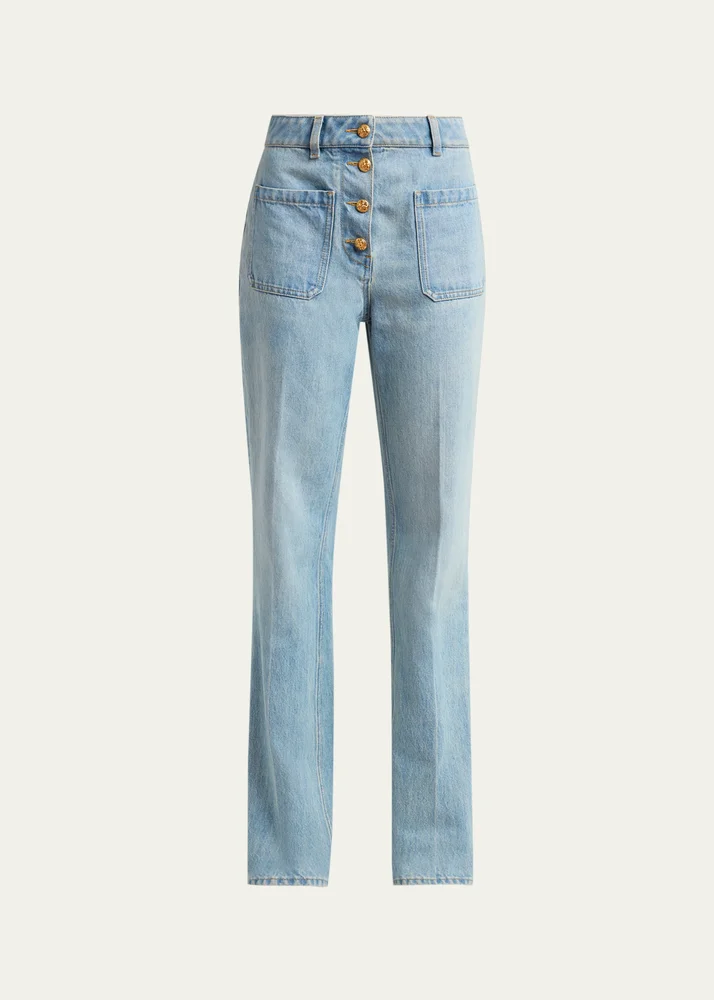 Button-Front Straight-Leg Jeans