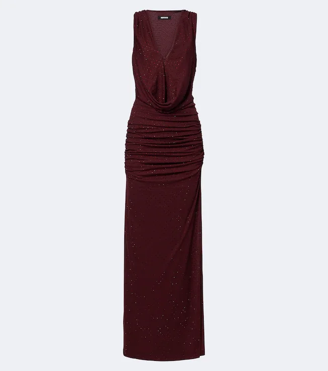 Embellished ruched halterneck chiffon gown