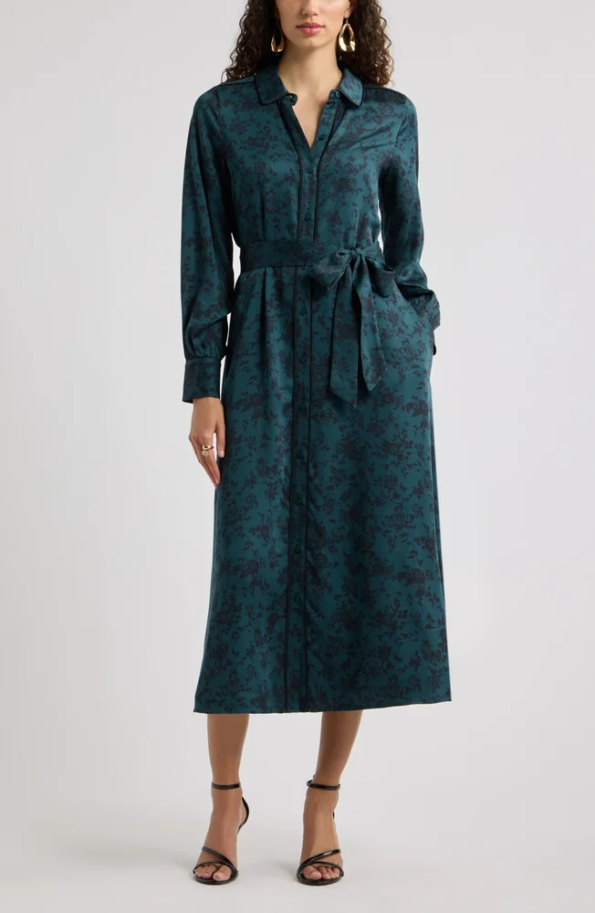 Long Sleeve Belted Midi Shirtdress