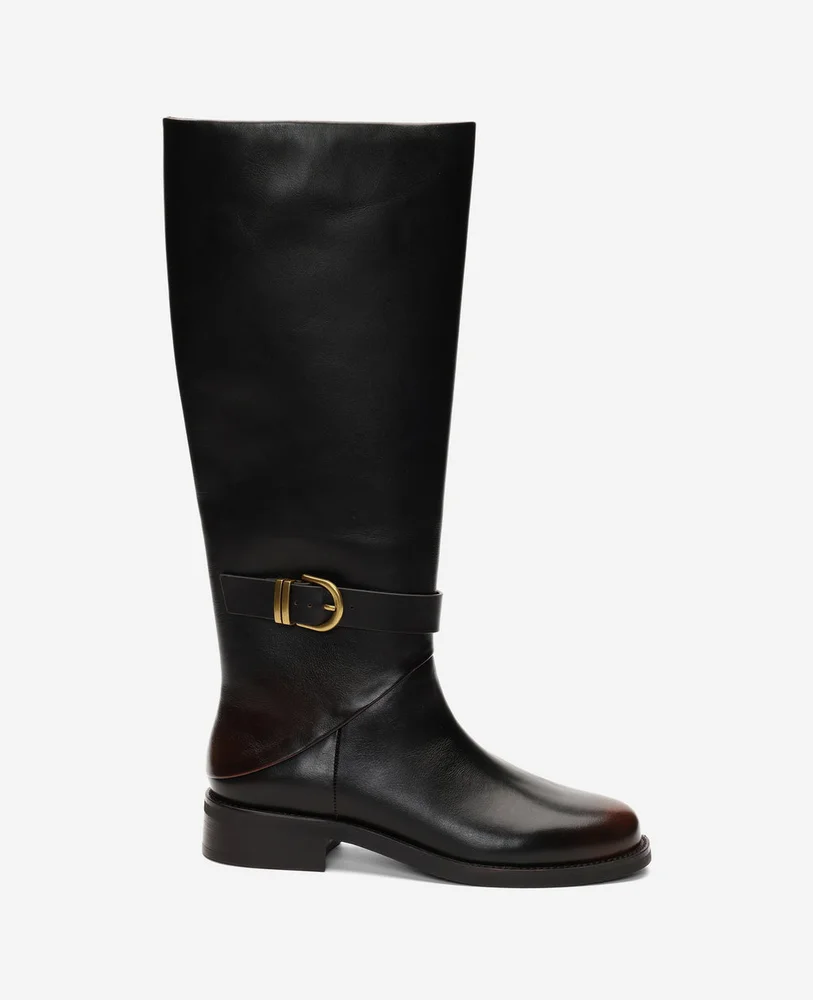 Joey Distressed Leather Belted Riding Boot